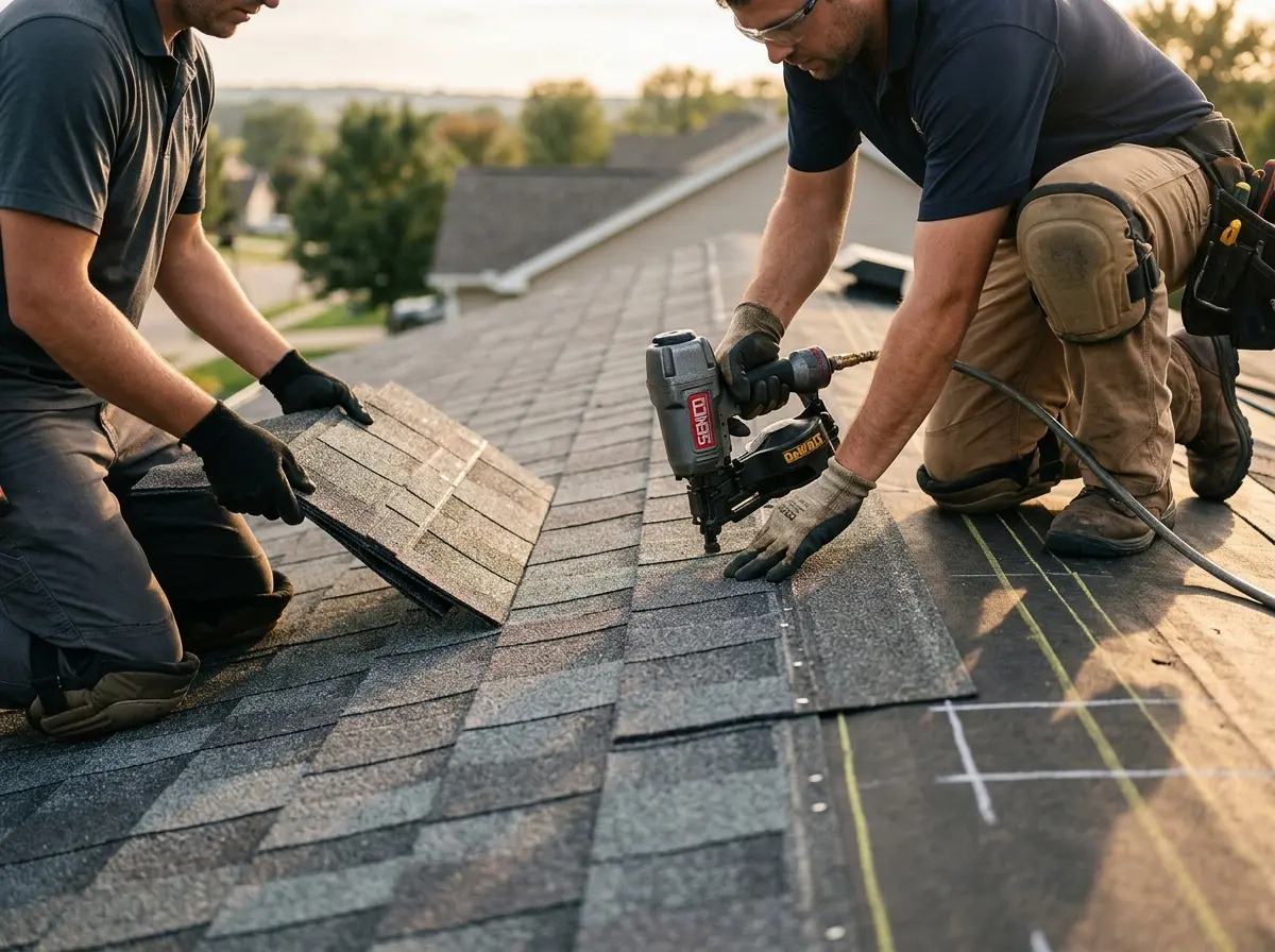Professional roofer working on a residential roof in La Habra
